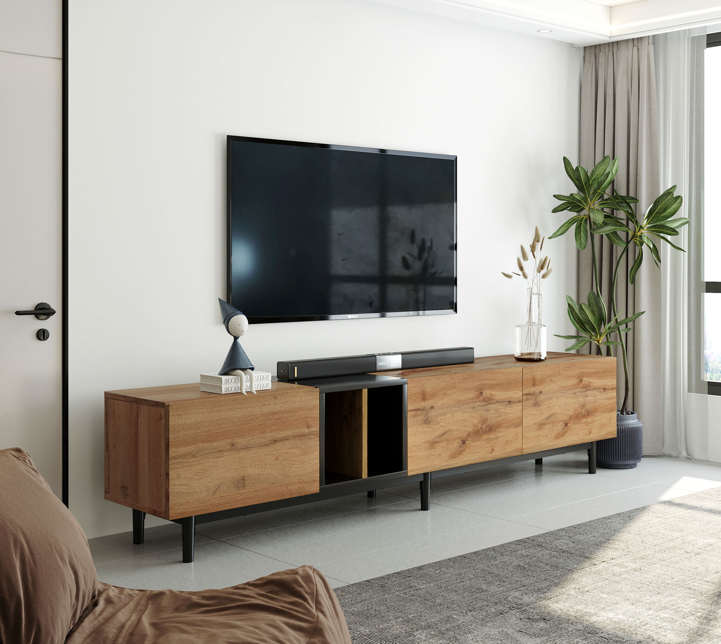 TV Stand for 80'' TV with 3 Doors, Media Console Table