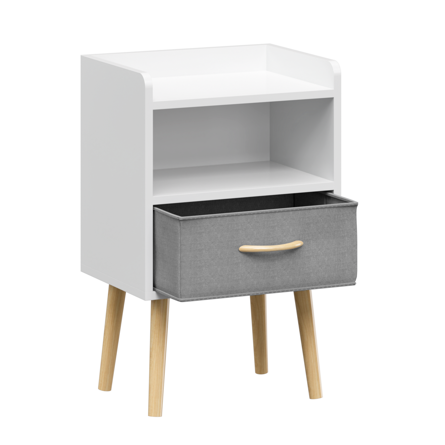 Nightstand With Collapsible Fabric Drawer, 2-Tier Storage End Table - White