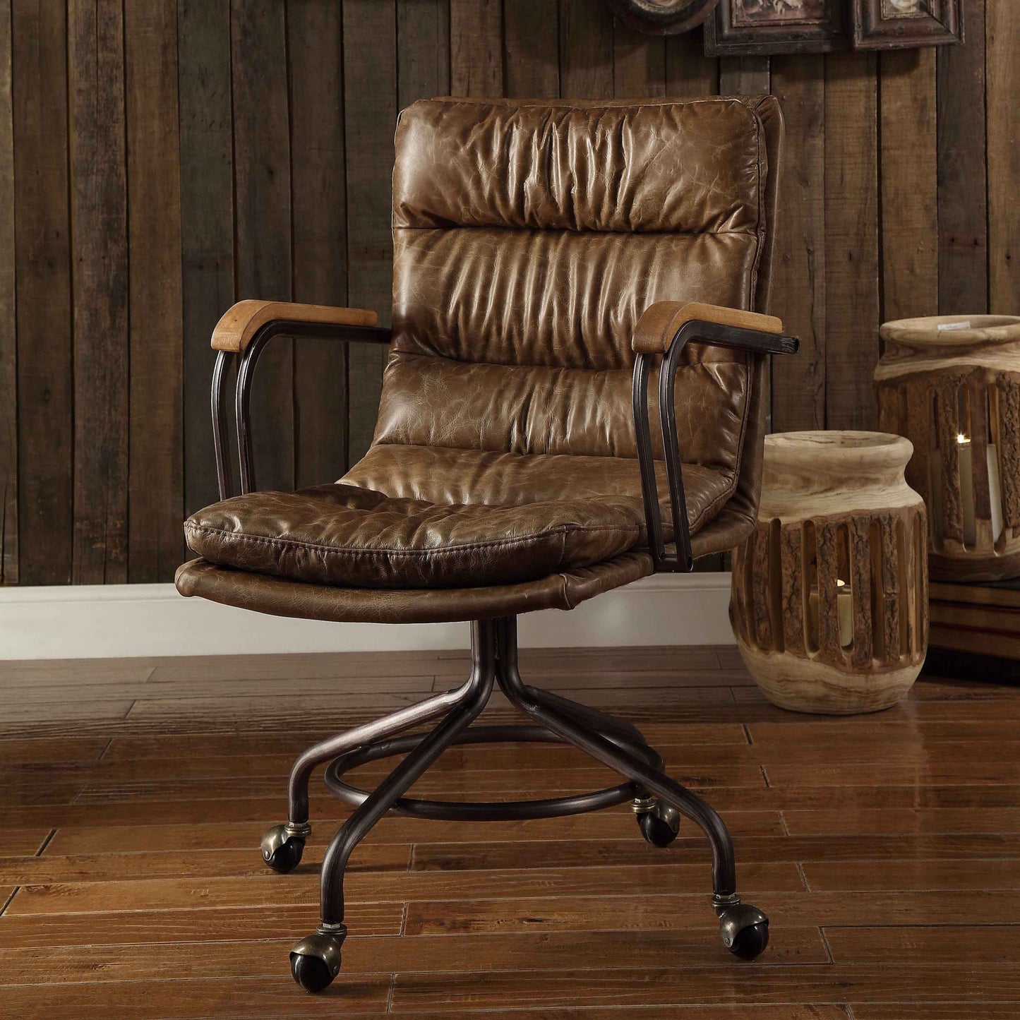 Vintage Whiskey Swivel Office Chair with Casters