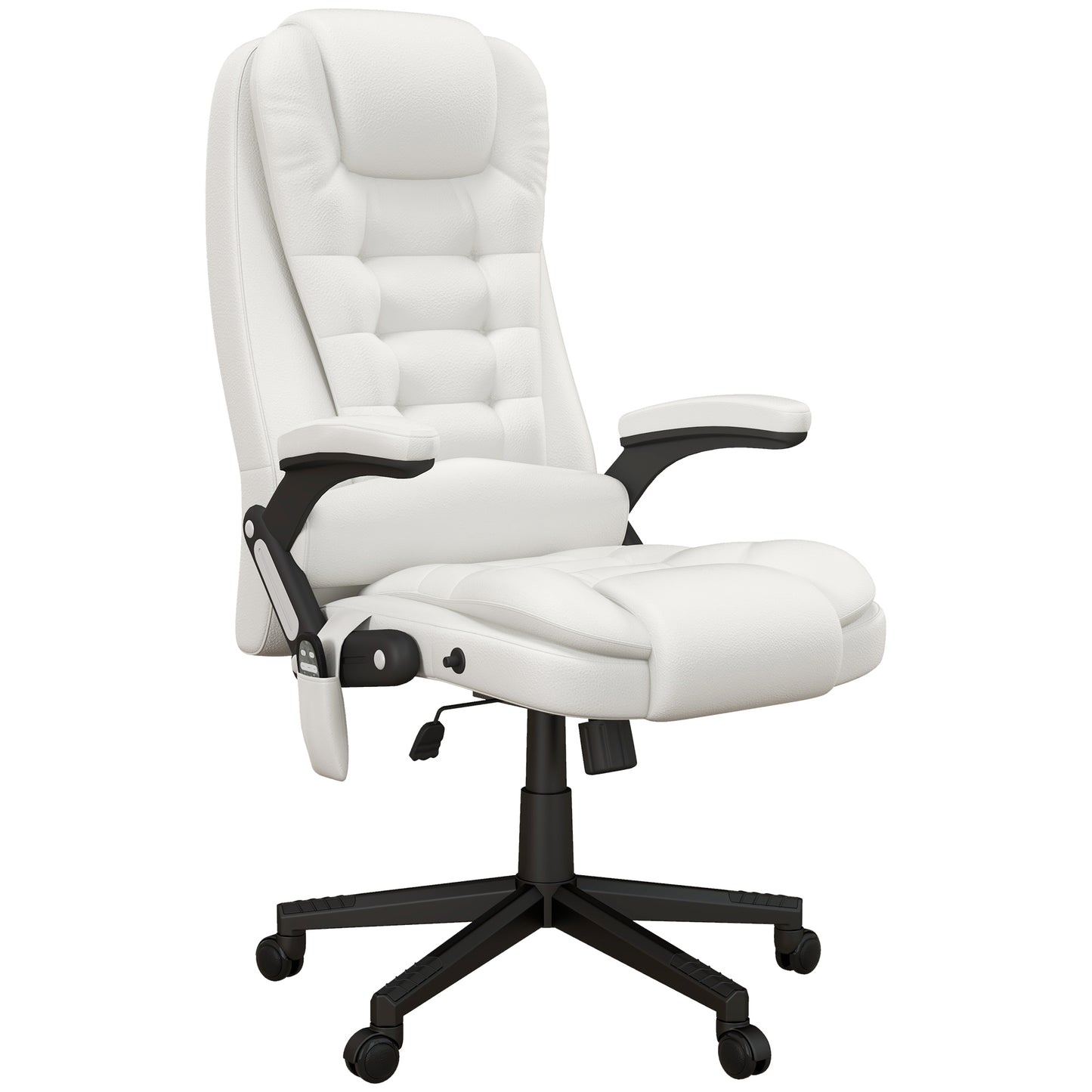 High Back Vibration Massage Office Chair with 6 Vibration Points, Heated Reclining PU Leather Computer Chair with Armrest and Remote, White