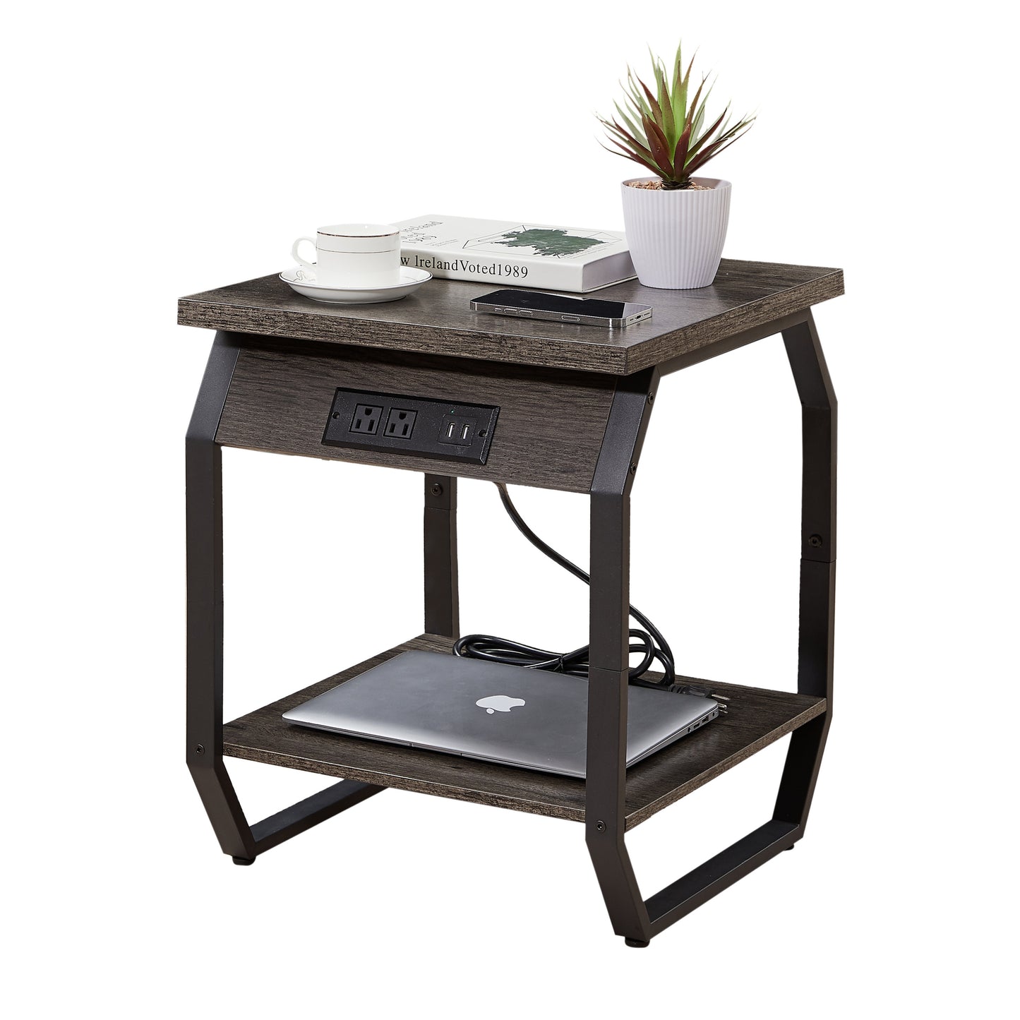 Side Table with Charging Station, Set of 2 End Tables with USB Ports and Sockets