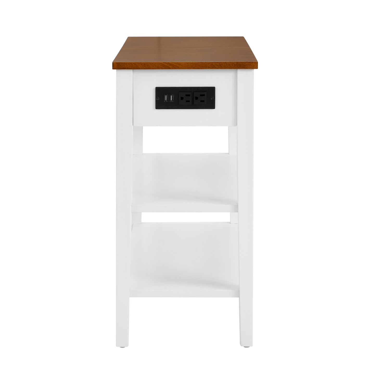 Narrow 2-tone End Table with USB Charging Ports for Small Space