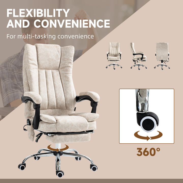 Office Chair, High Back Computer Chair with 6 Point Massage, Heat, Adjustable Height and Retractable Footrest, Cream White