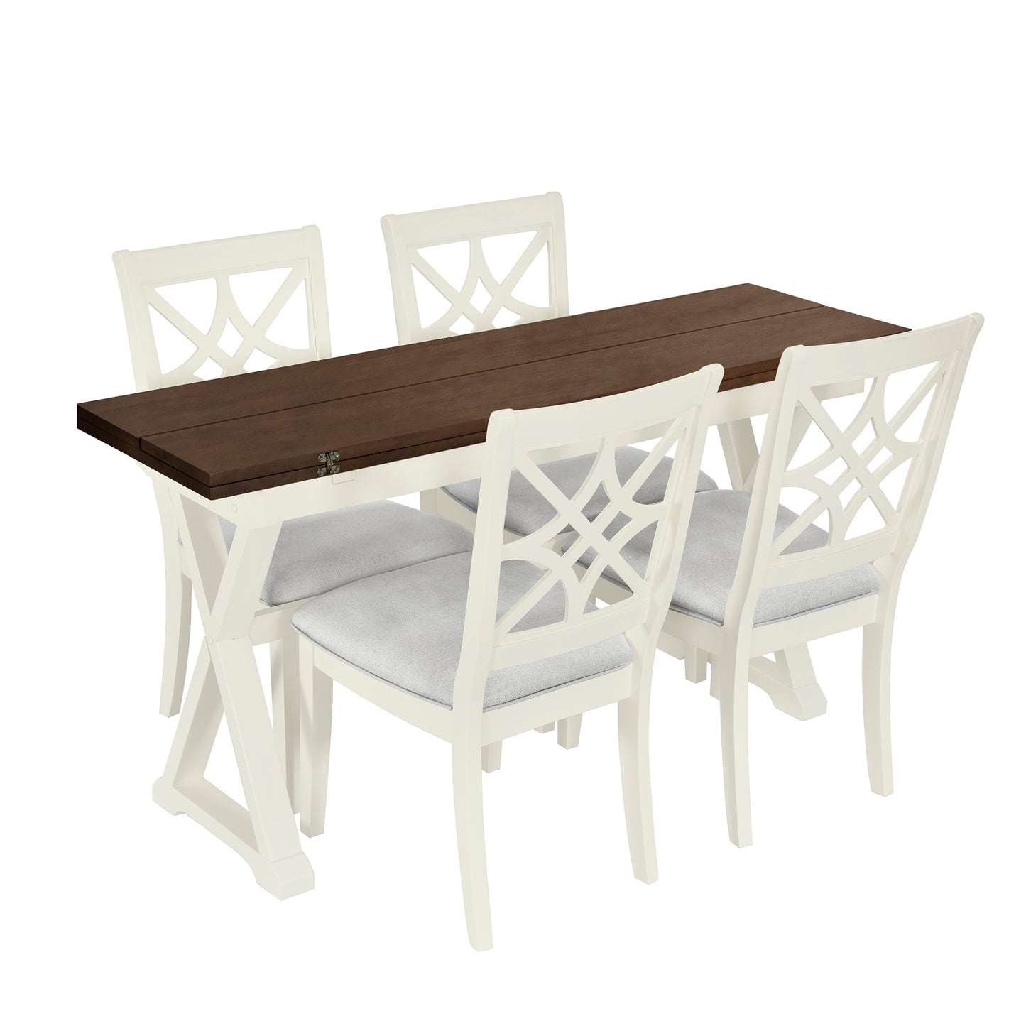 5-Piece 62*35.2inch Extendable Rubber Wood Dining Table Set with X-shape