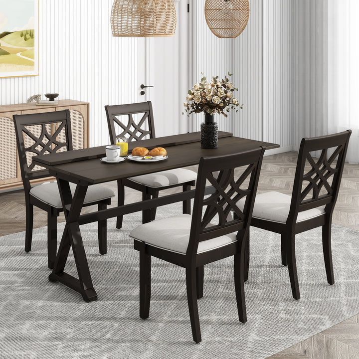 5-Piece 62*35.2inch Extendable Rubber Wood Dining Table Set with X-shape Legs