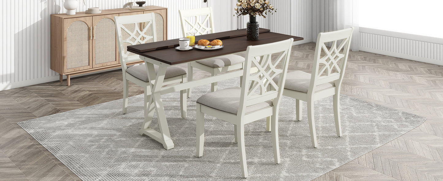 5-Piece 62*35.2inch Extendable Rubber Wood Dining Table Set with X-shape