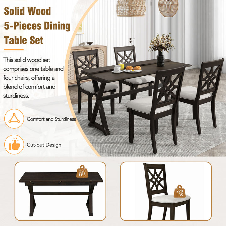 5-Piece 62*35.2inch Extendable Rubber Wood Dining Table Set with X-shape Legs