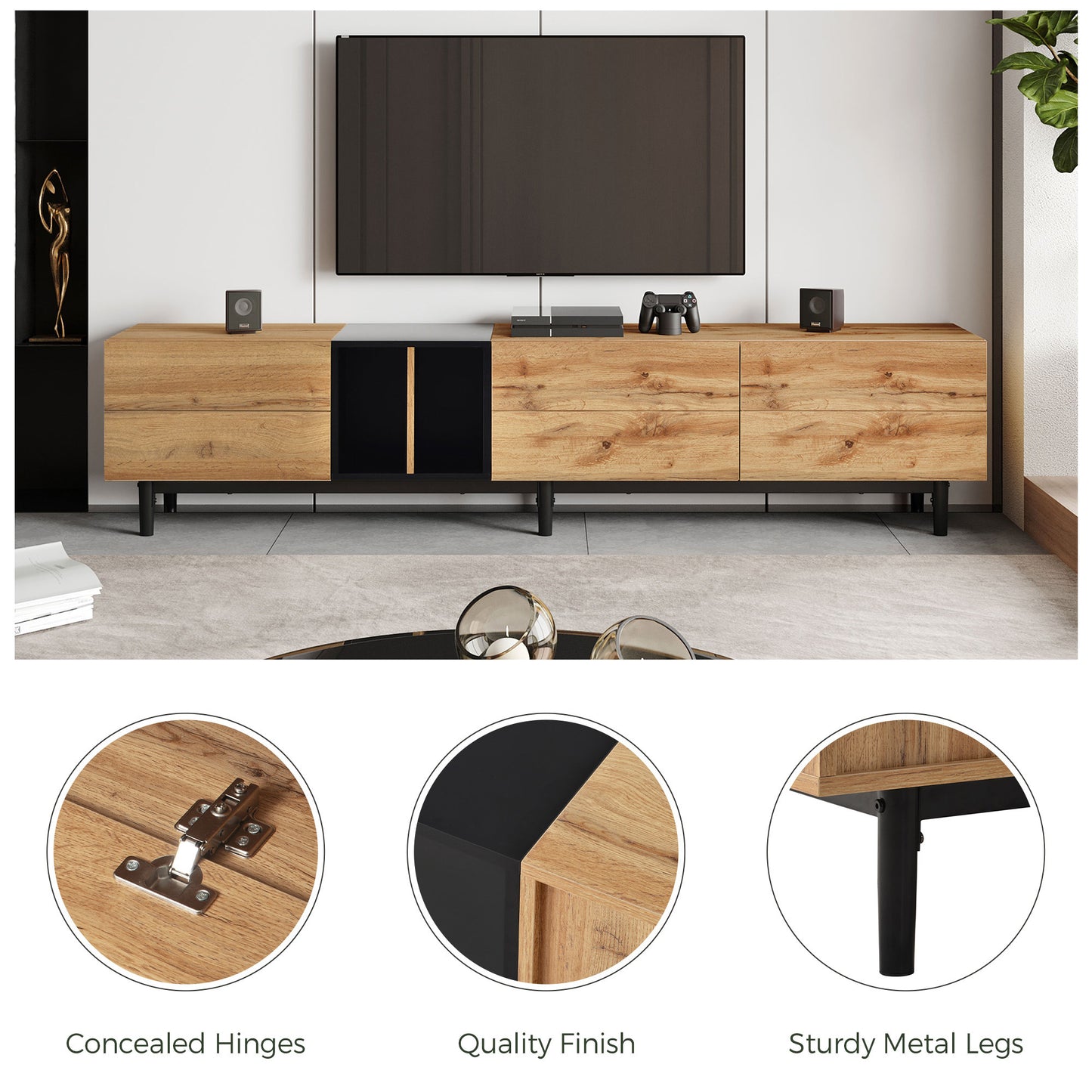 TV Stand for 80'' TV with 3 Doors, Media Console Table