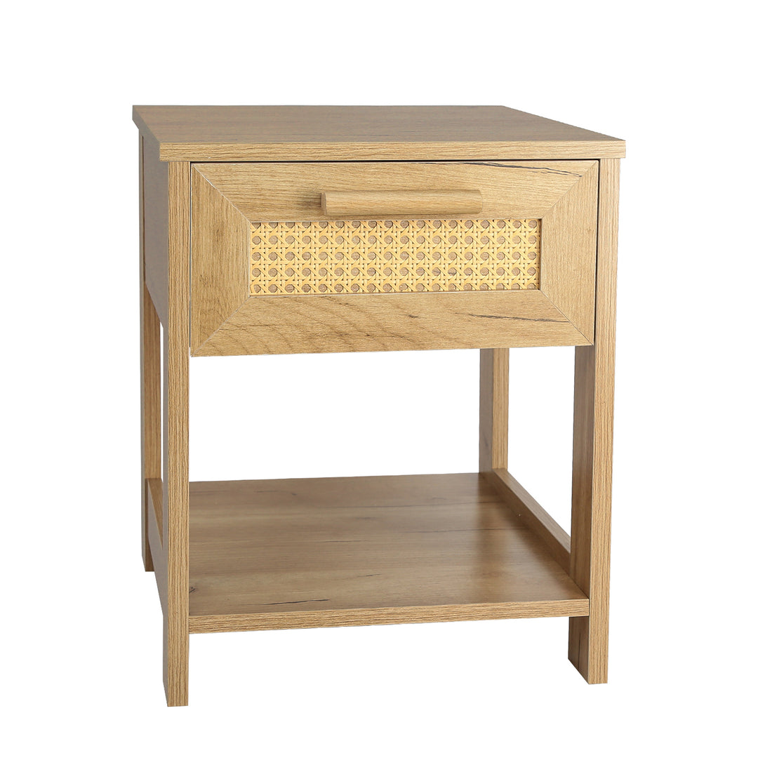 Nightstand Set of 2, 2 Drawer Dresser for Bedroom, Small Dresser with 2 Drawers and two open storage shelf  Natural Color