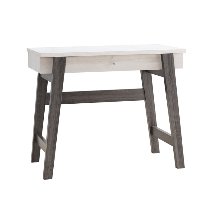 Writing Desk, Home Office Desk with Drawer- White & Distressed Grey