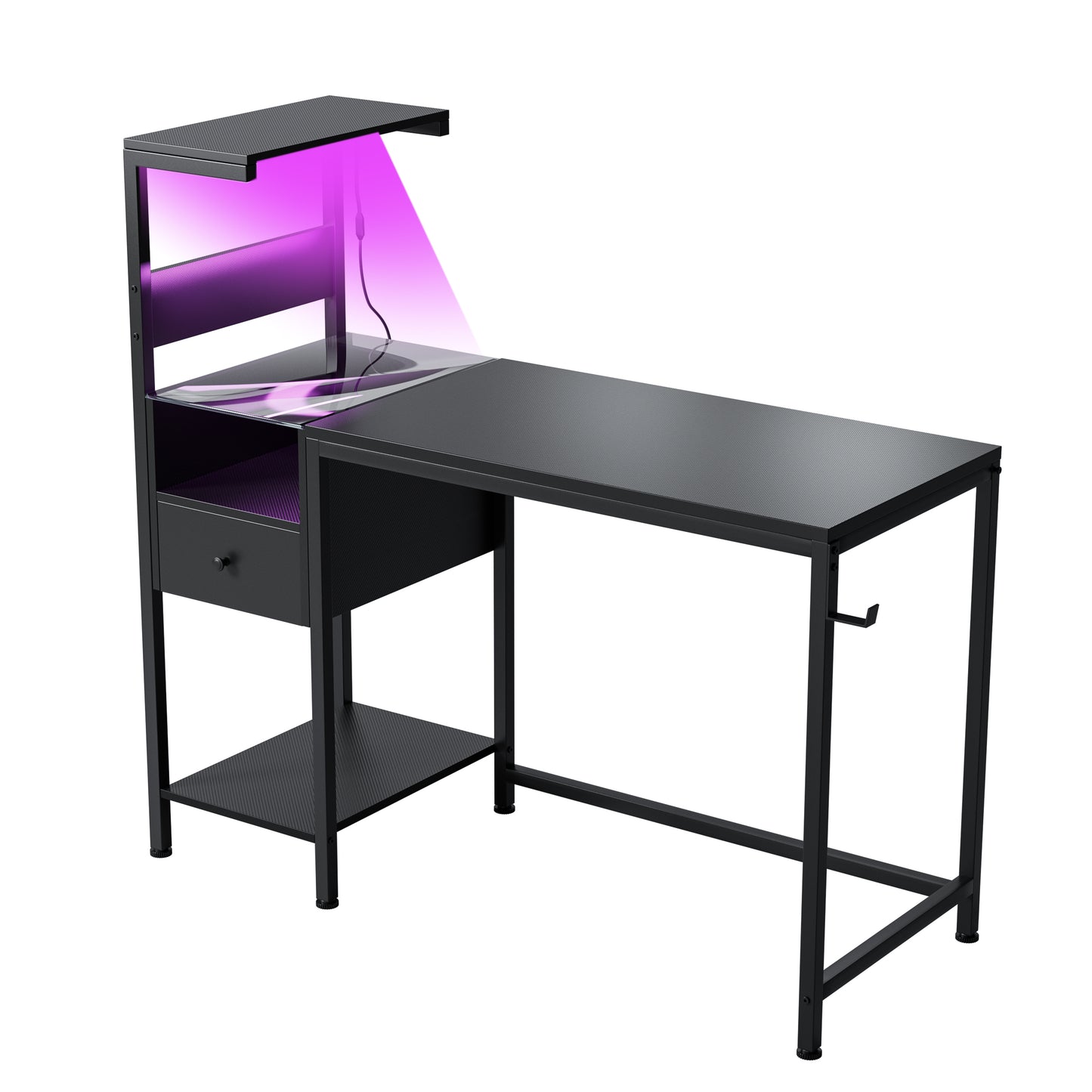 Computer Desk with Power Outlet & Storage Shelves with USB Ports Charging Station, Black