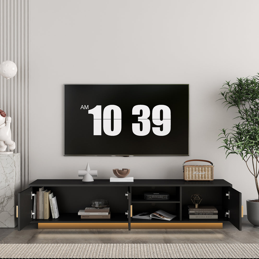 TV Stand with LED Lights for 80 Inch TV, Entertainment Center Wooden TV Stand