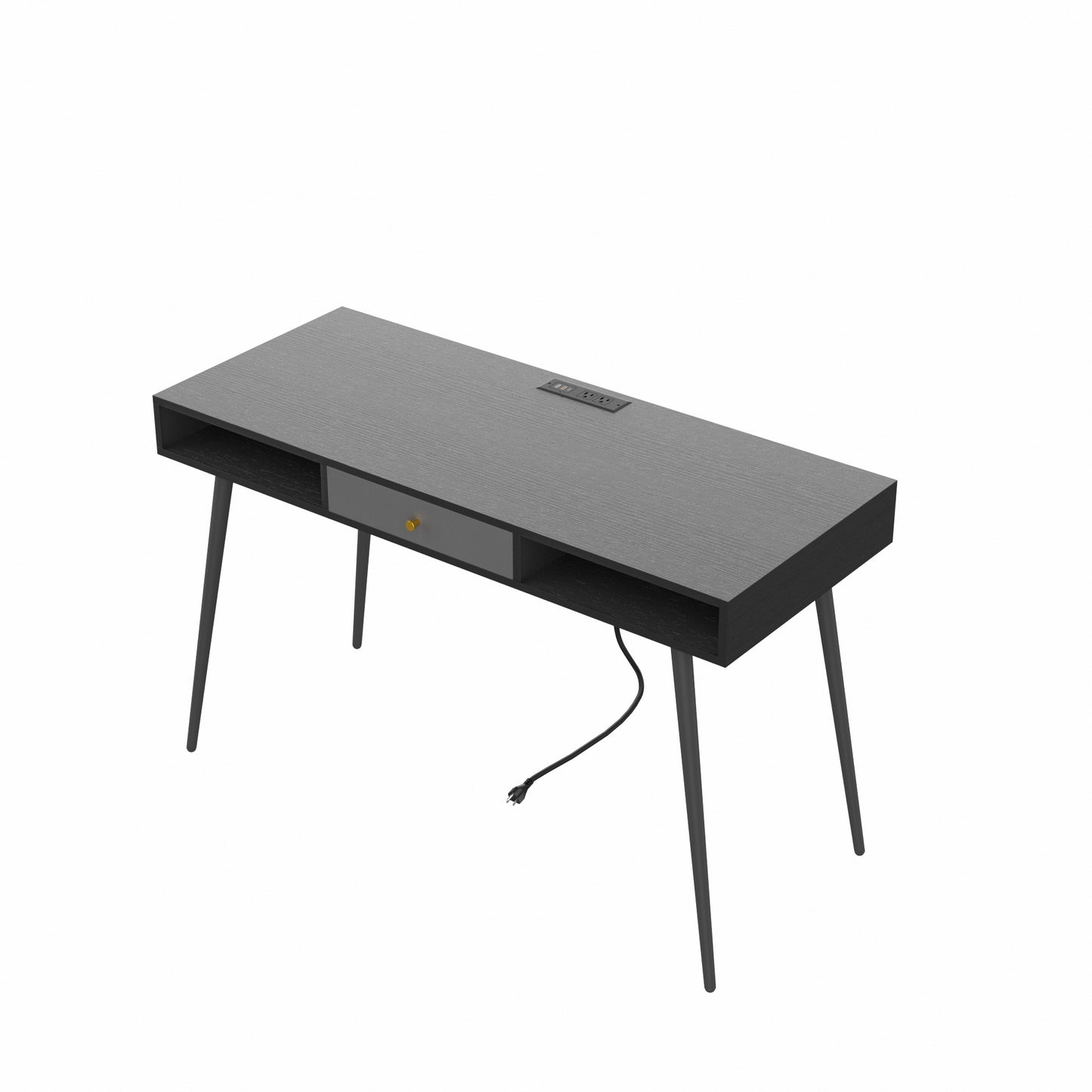 Mid Century Desk with USB Ports and Power Outlet,  Black