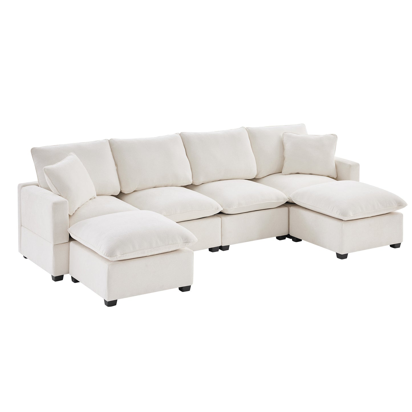 110*57" U Shape Modular Sofa, 6 Seat Chenille Sectional Couch Set with 2 Pillows Included