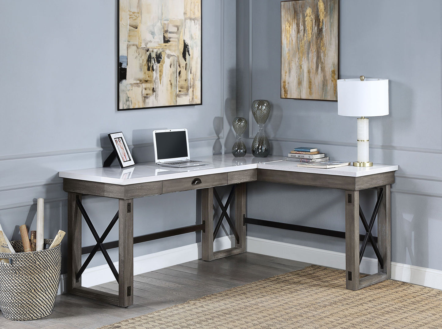 Writing Desk w/Lift Top in Marble Top & Weathered Gray Finish