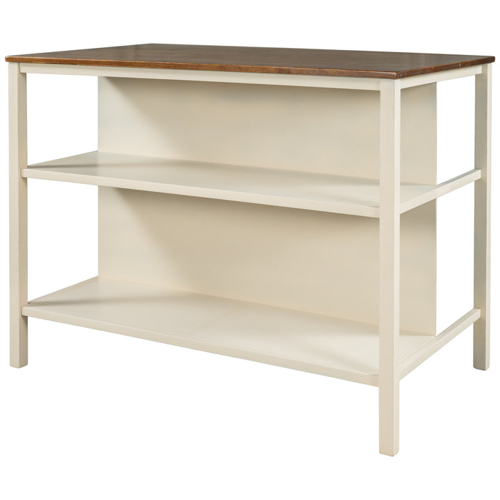 Solid Wood Rustic 3-piece 45" Stationary Kitchen Island Set with 2 Seatings, Rubber Wood