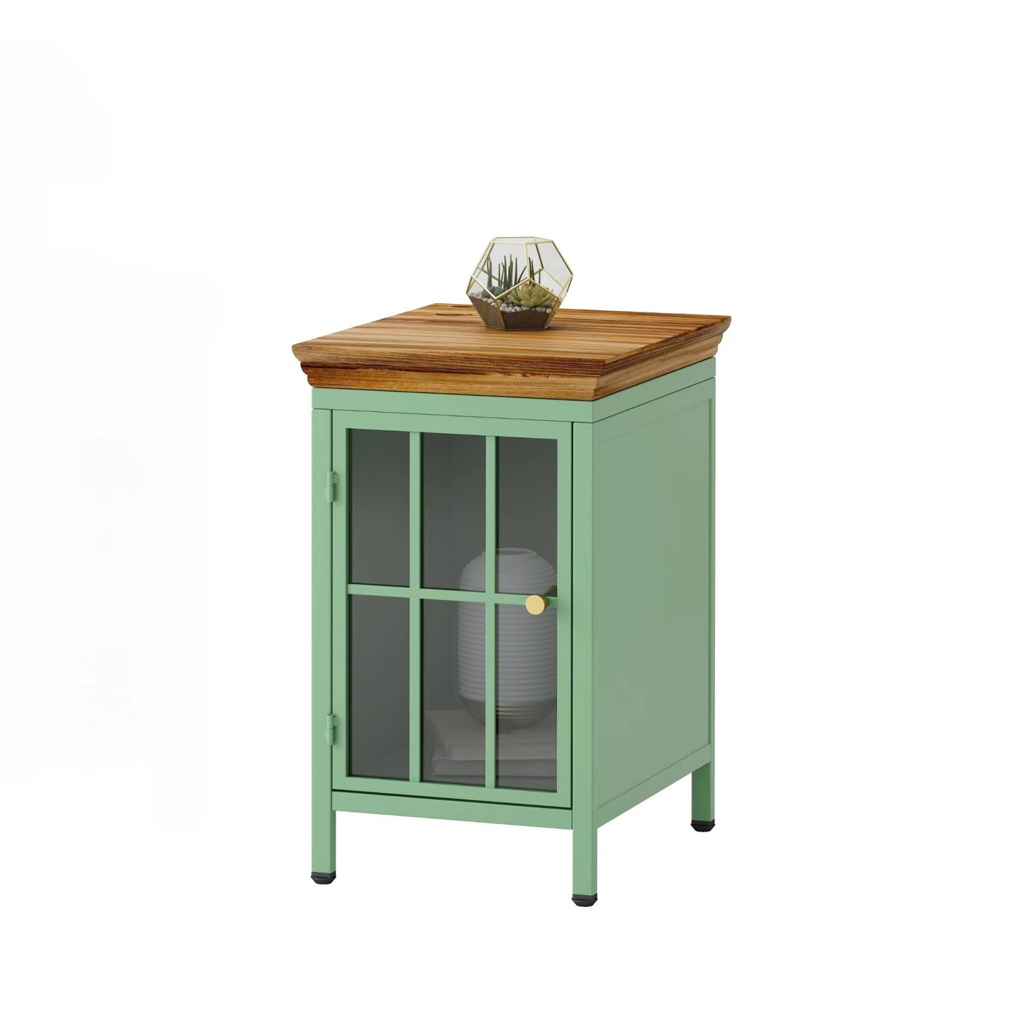 Nightstand with Storage Cabinet & Solid Wood Tabletop, Bedside Table, Green