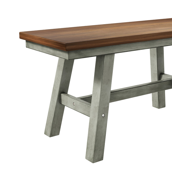 6-Piece Wood Dining Table Set Kitchen Table Set with Long Bench and 4 Dining Chairs, Farmhouse Style, Walnut+Gray