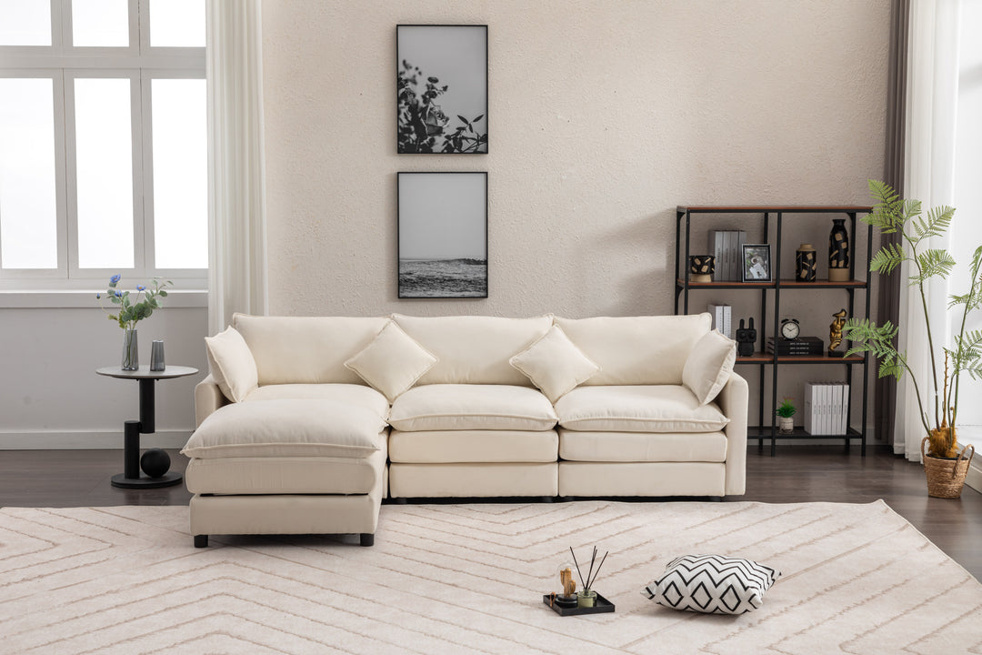Modular Sectional Sofa, 100.39" x 34.65" 3-Seater Sofa with Ottoman, Modern L-Shaped Sofa for Living Room Bedroom Apartment