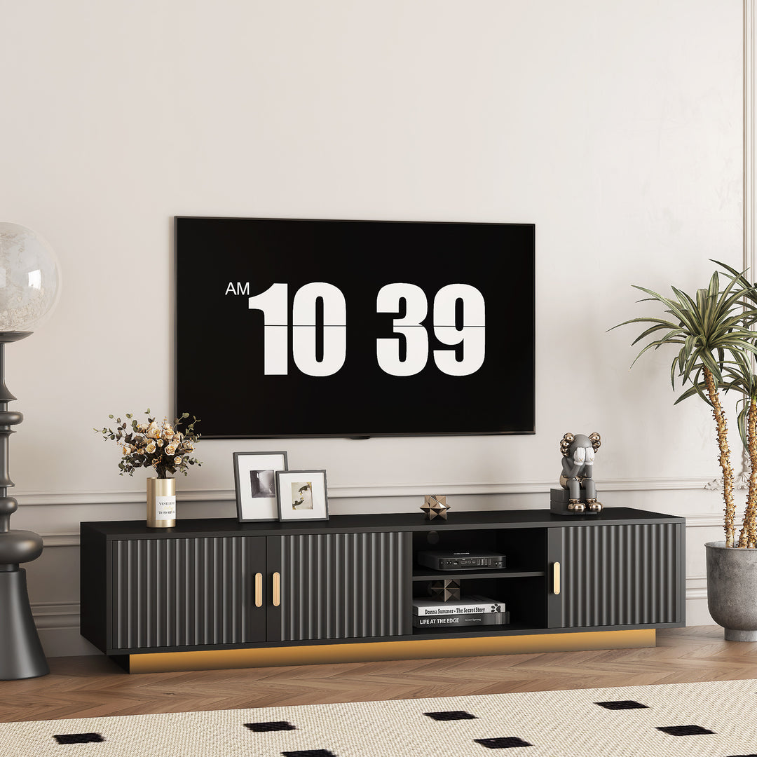 TV Stand with LED Lights for 80 Inch TV, Entertainment Center Wooden TV Stand