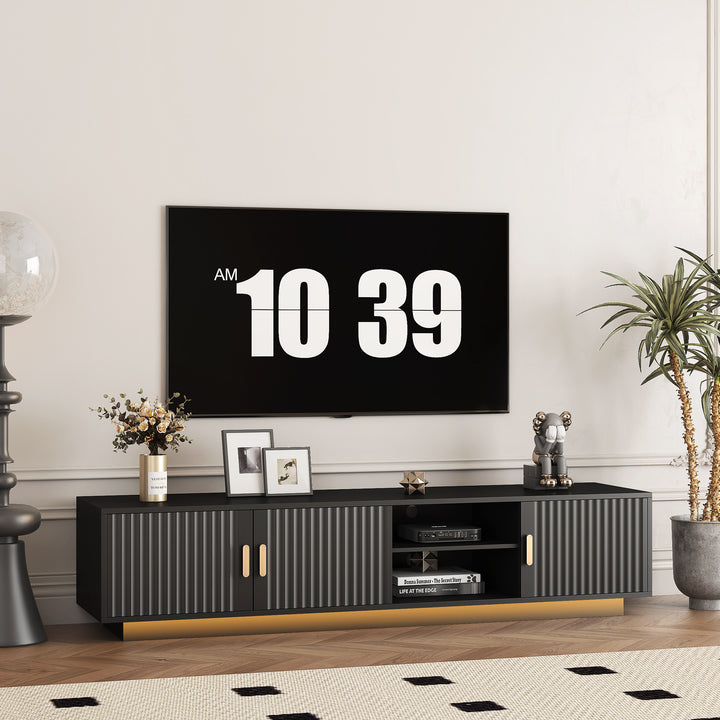 TV Stand with LED Lights for 80 Inch TV, Entertainment Center Wooden TV Stand