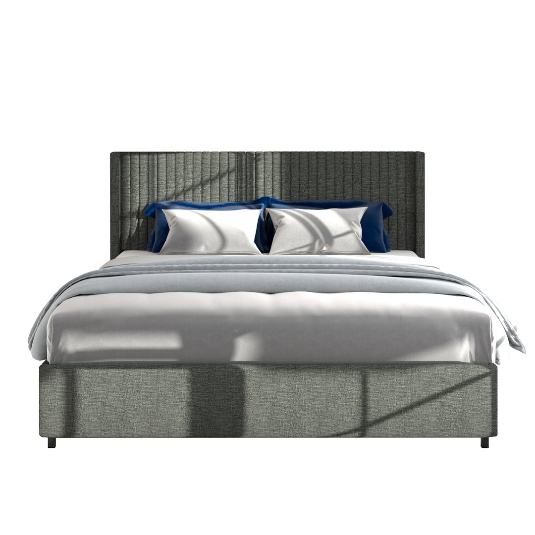 Queen Size Gray Linen Upholstered Wingback Platform Bed with Patented 4 Drawers Storage No Box Spring Needed