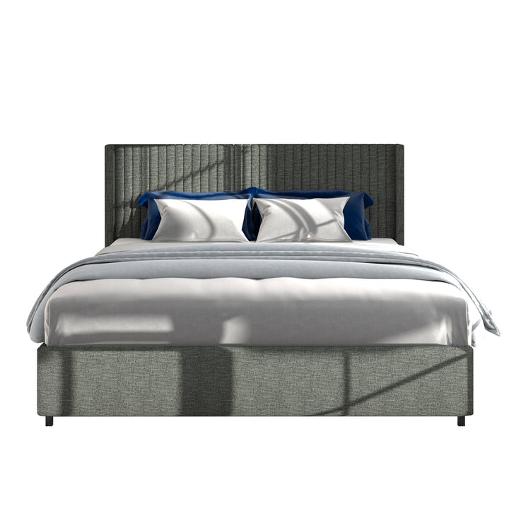 Queen Size Gray Linen Upholstered Wingback Platform Bed with Patented 4 Drawers Storage No Box Spring Needed