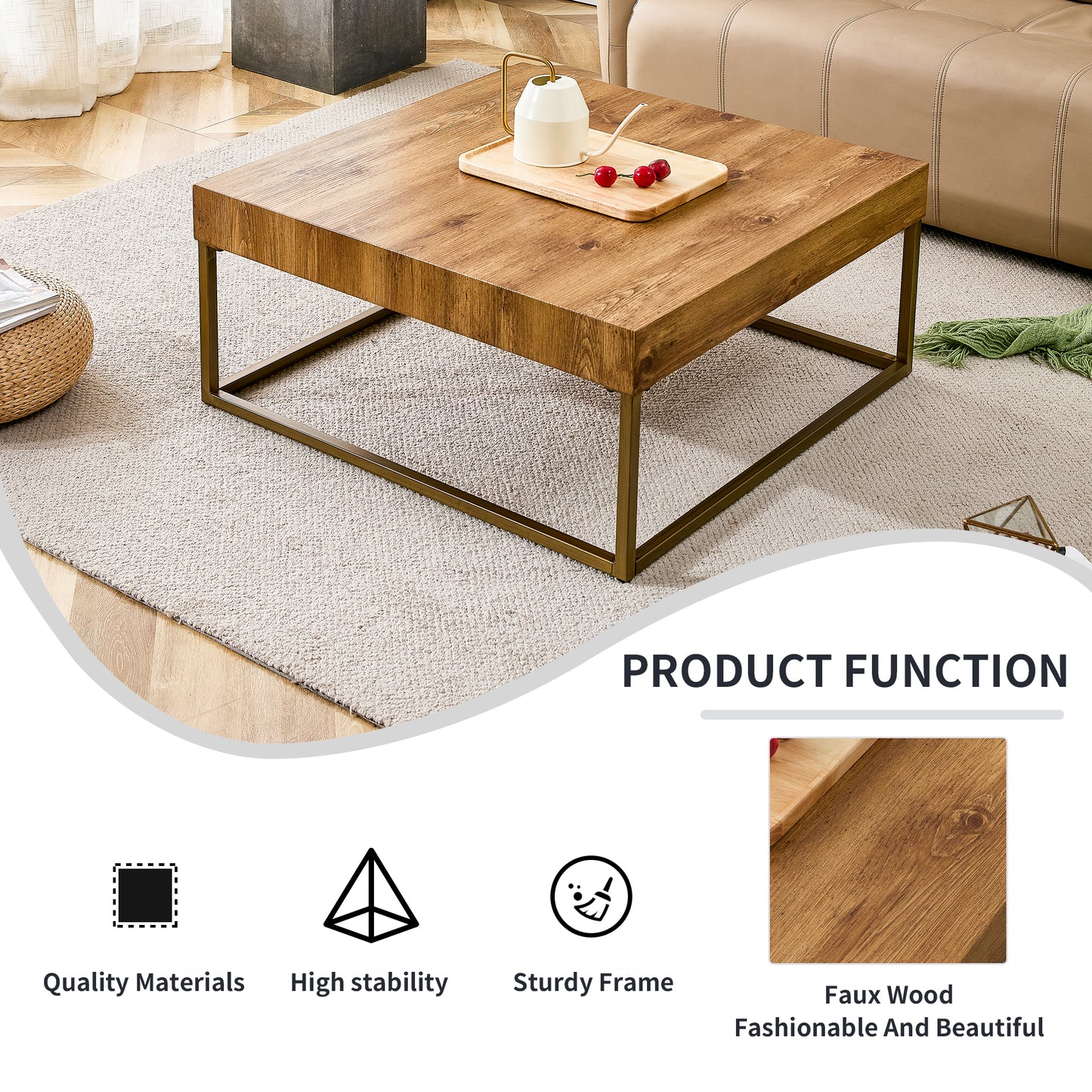 Modern rectangular coffee table, dining table. MDF desktop with metal legs.