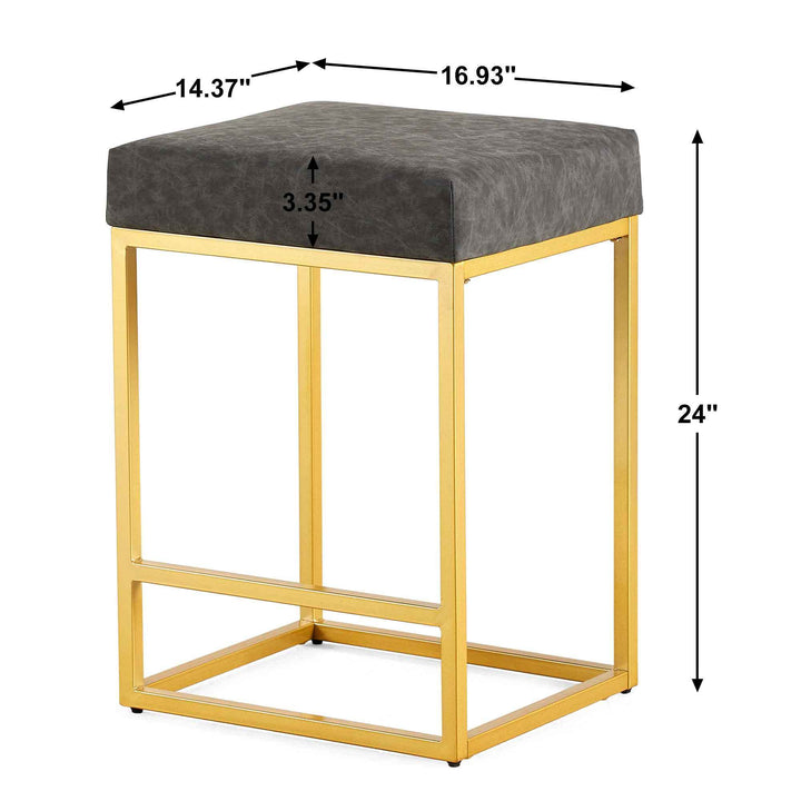 Upholstered Counter & Bar Stool with Footrest, PU leather (Set of 2)