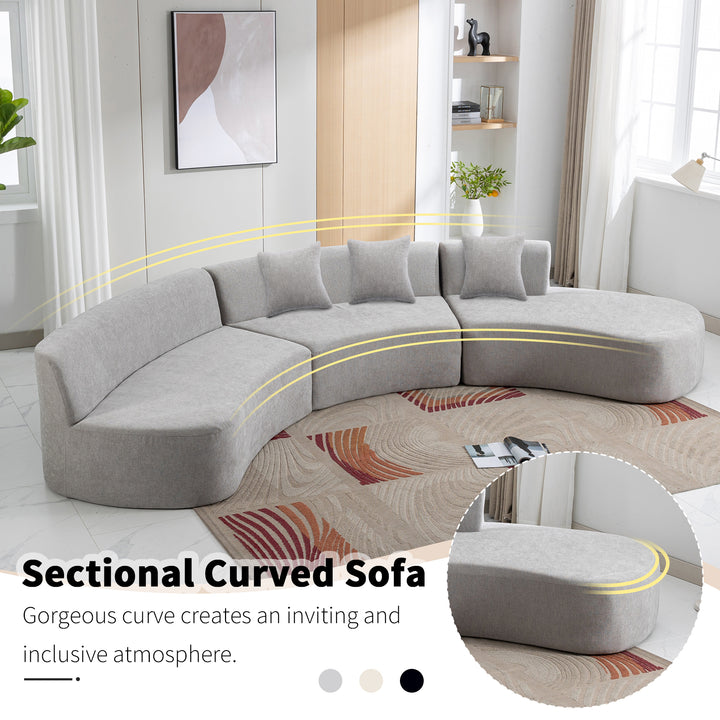 136.6" Stylish Curved sofa Sectional Sofa, Grey