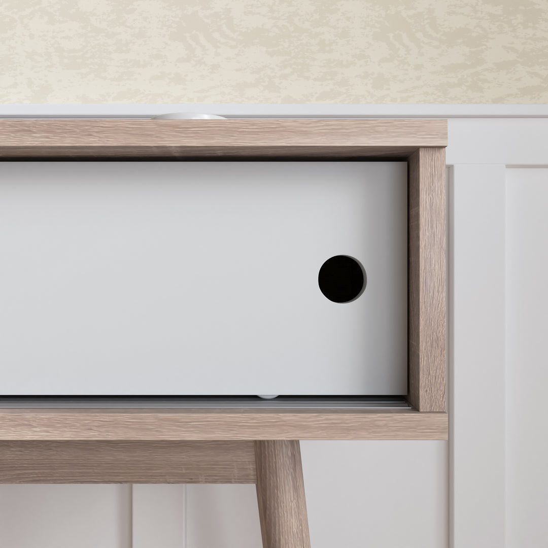 Table with 2 White Sliding Doors, Console Table with Storage Space and Wood Legs