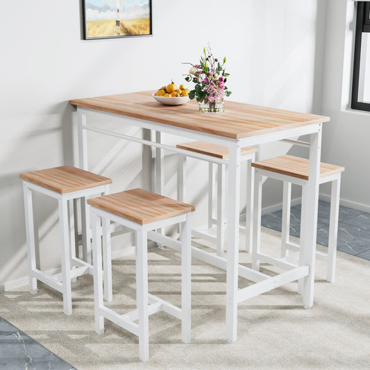 5-piece kitchen table with four bar stools Bar table set 5PC,metal frame and MDF