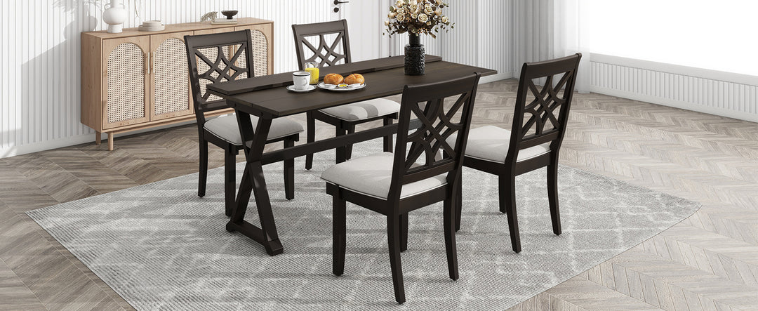 5-Piece 62*35.2inch Extendable Rubber Wood Dining Table Set with X-shape Legs
