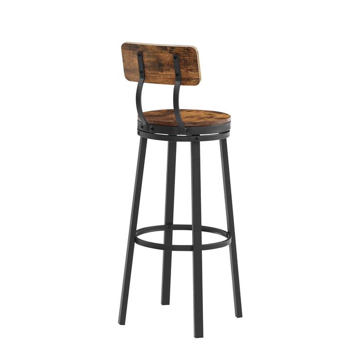 bar stool set of 2 with backrest, industrial style, metal frame