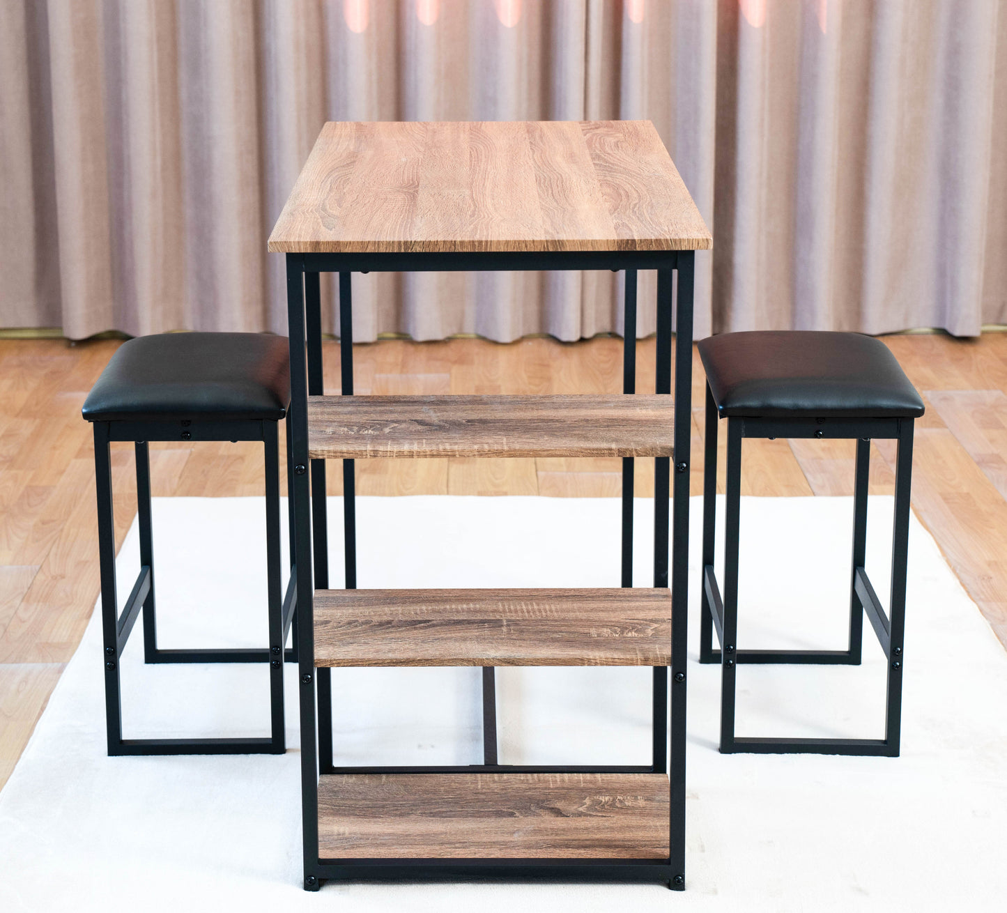 Modern 3-Piece Bar tabies and chairs  Set with 2 Chairs for Dining Room，Black Frame+Brown