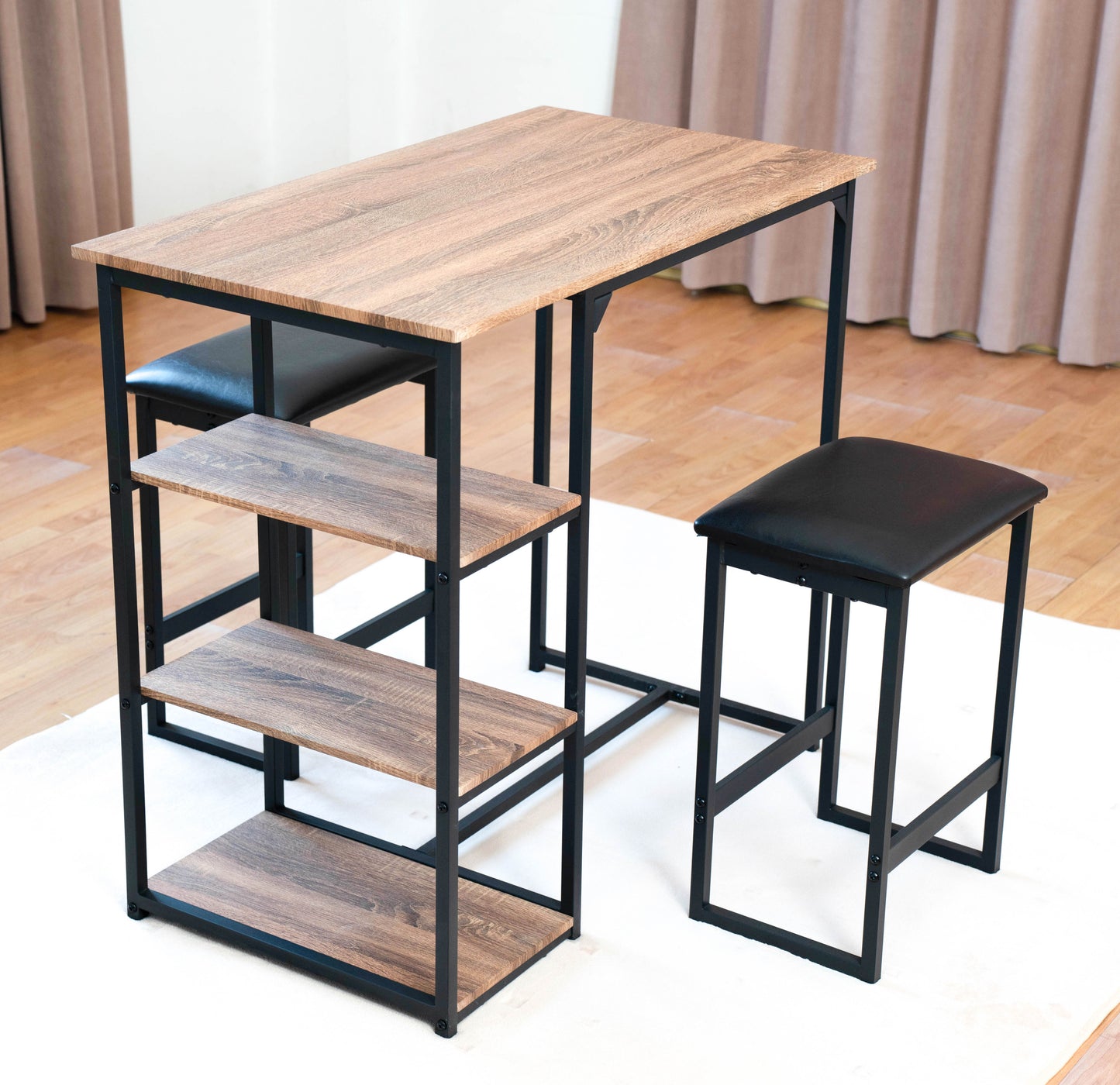 Modern 3-Piece Bar tabies and chairs  Set with 2 Chairs for Dining Room，Black Frame+Brown