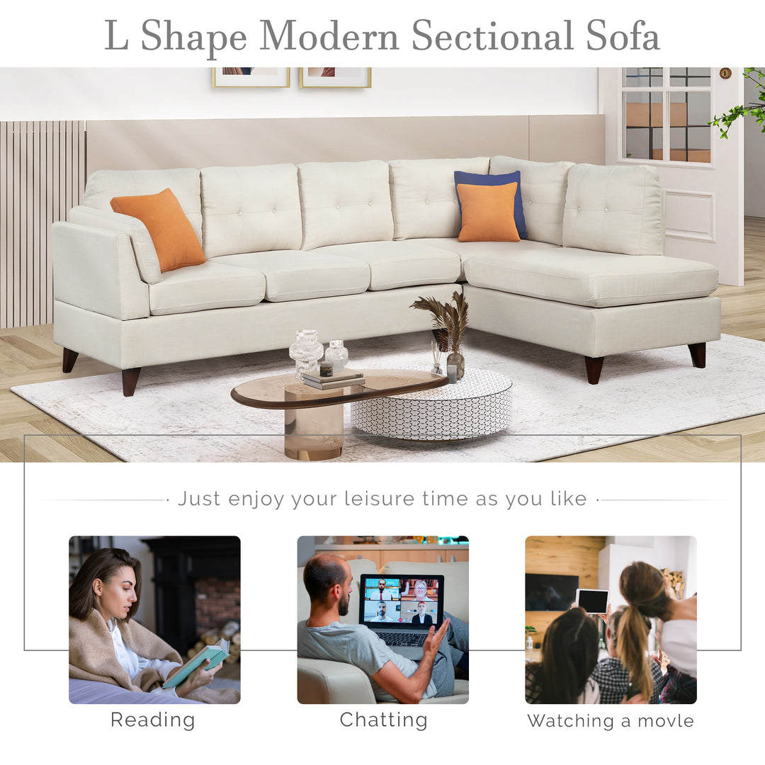 97.2" Modern Linen Fabric Sofa, L-Shape Couch with Chaise Lounge,Sectional Sofa with one Lumbar Pad,Beige