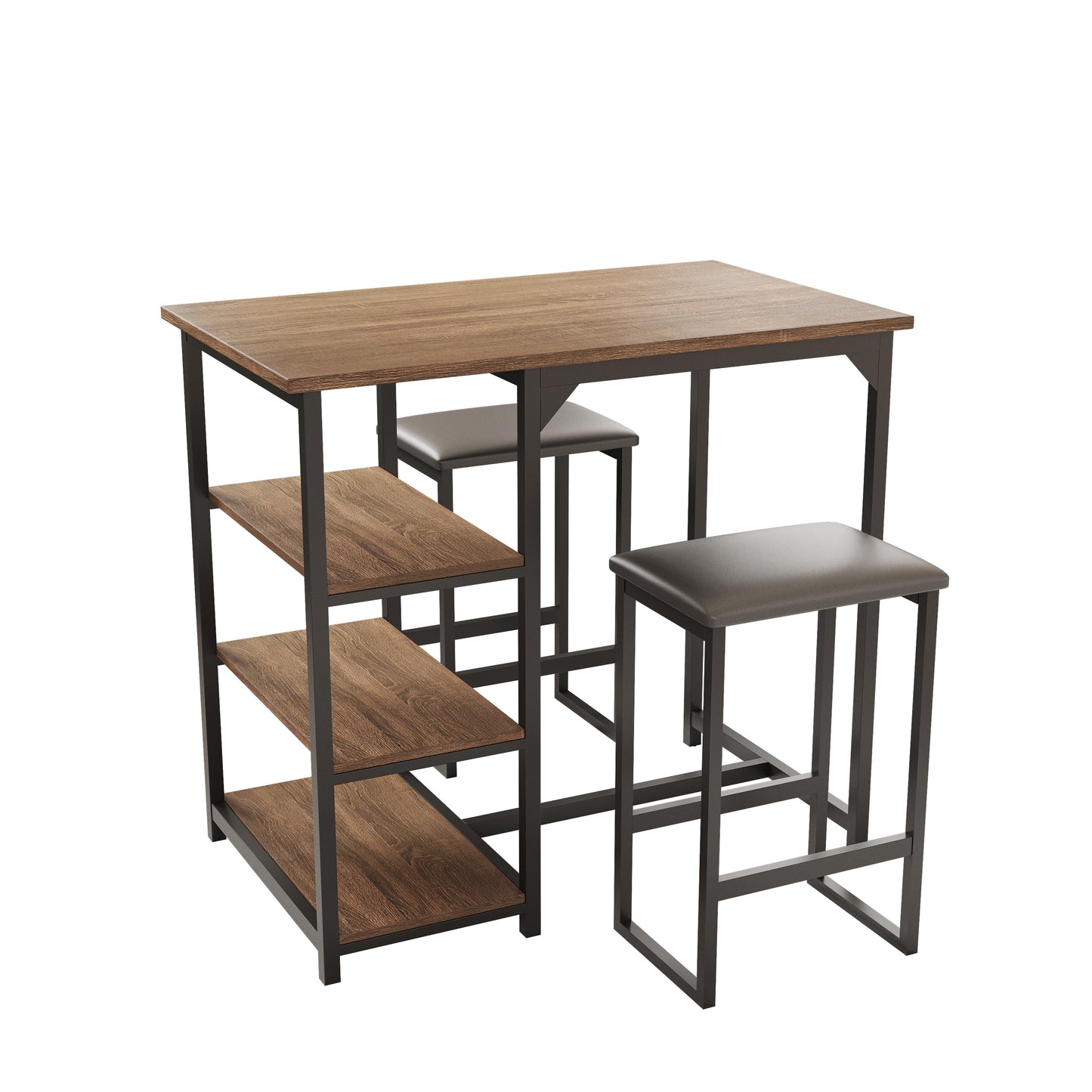 Modern 3-Piece Bar tabies and chairs  Set with 2 Chairs for Dining Room，Black Frame+Brown