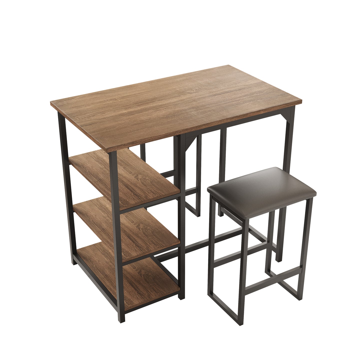 Modern 3-Piece Bar tabies and chairs  Set with 2 Chairs for Dining Room，Black Frame+Brown