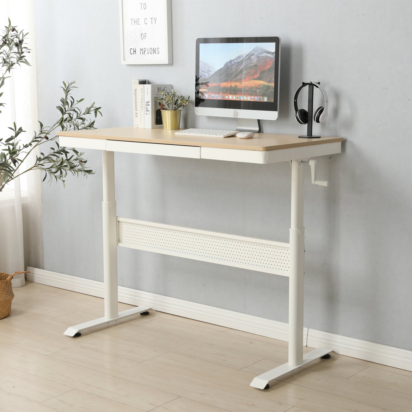 (Maple Tabletop) 48 x 24 InchesStanding Desk with Metal Drawer , Adjustable Height  Stand up Desk