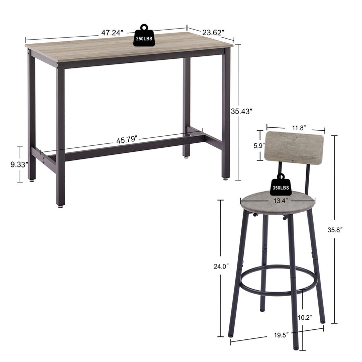 Bar Table Set with 4 Bar stools PU Soft seat with backrest, Grey