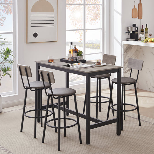 Bar Table Set with 4 Bar stools PU Soft seat with backrest, Grey