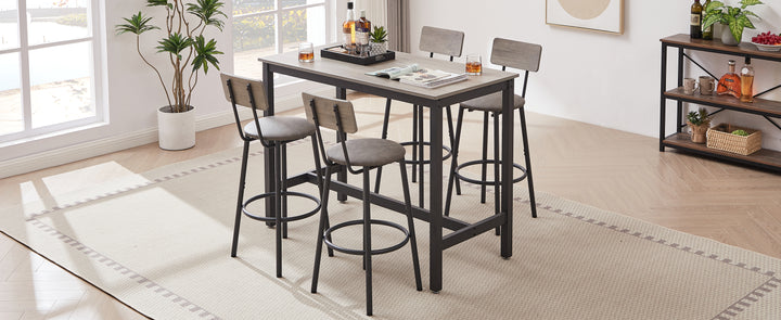 Bar Table Set with 4 Bar stools PU Soft seat with backrest, Grey