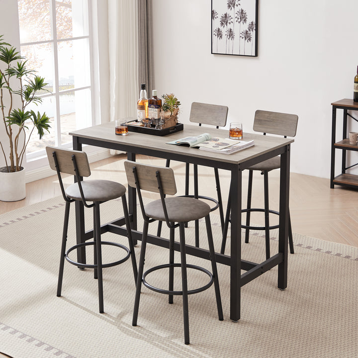 Bar Table Set with 4 Bar stools PU Soft seat with backrest, Grey