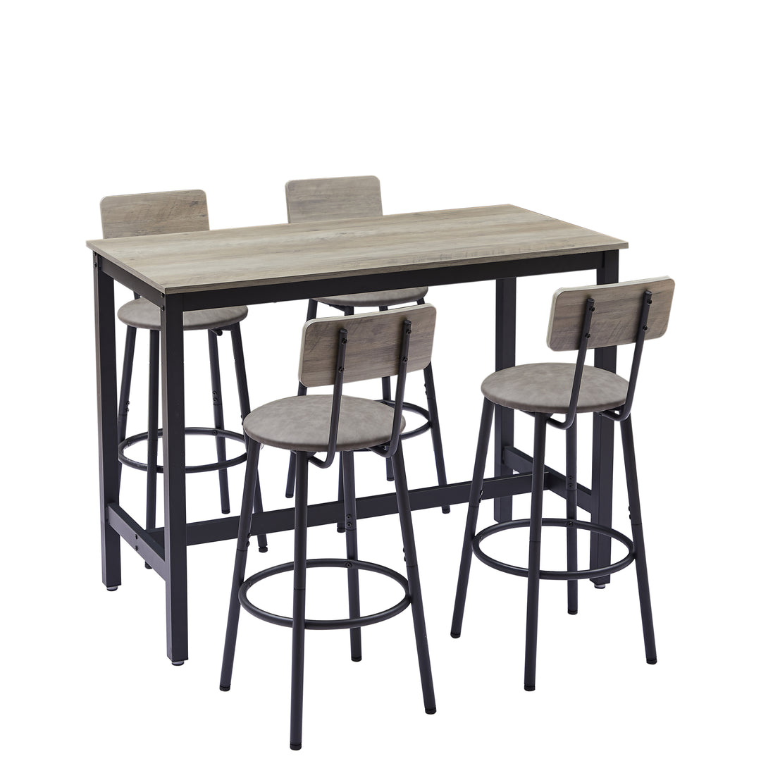 Bar Table Set with 4 Bar stools PU Soft seat with backrest, Grey