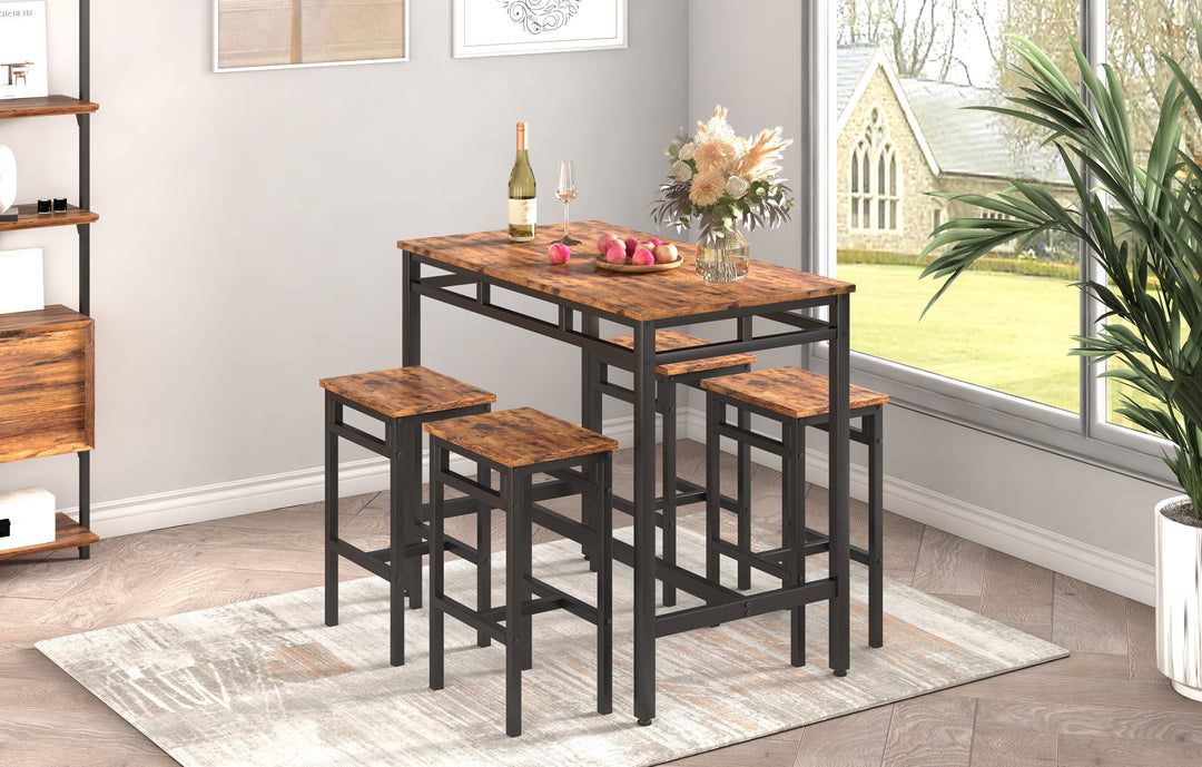 Bar table set 5PC Dinging table set with high stools, structural strengthening