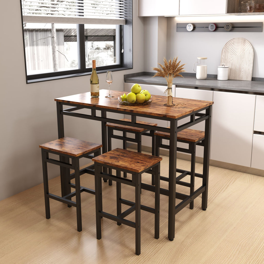 Bar table set 5PC Dinging table set with high stools, structural strengthening