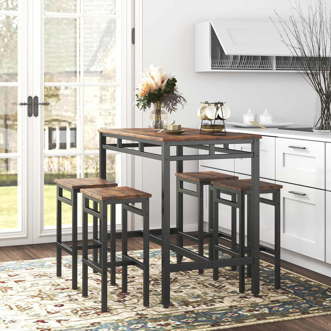 Bar table set 5PC Dinging table set with high stools, structural strengthening