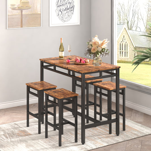 Bar table set 5PC Dinging table set with high stools, structural strengthening