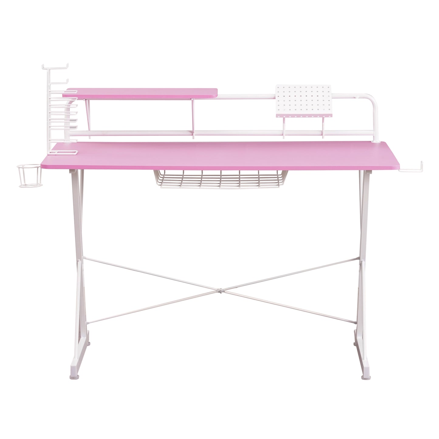 Carbon Computer Gaming Desk with Shelving, Pink